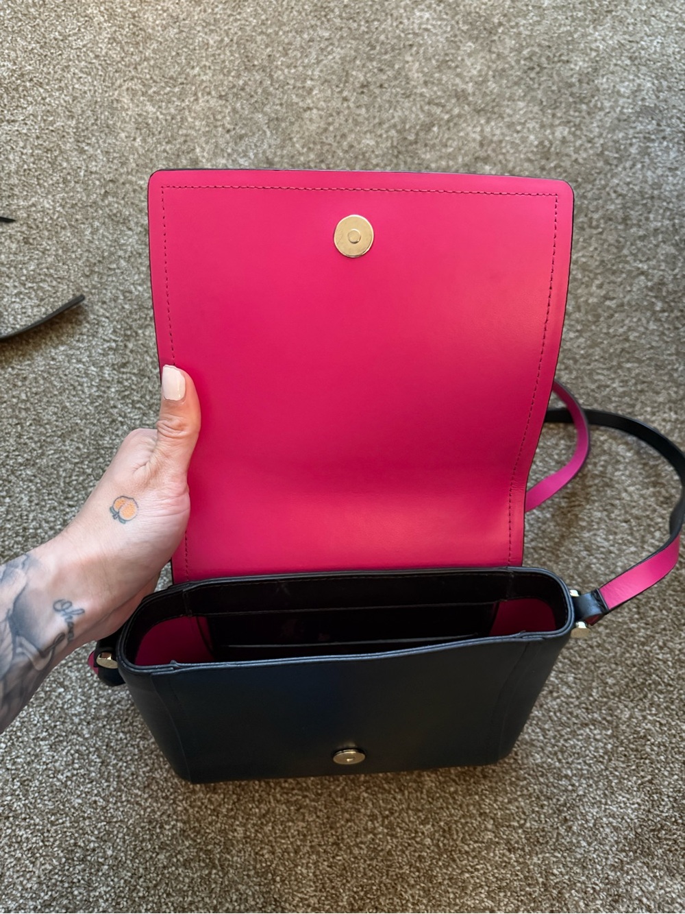 kate spade Black Leather Crossbody with Pink Strap Accent - Picture 3 of 4